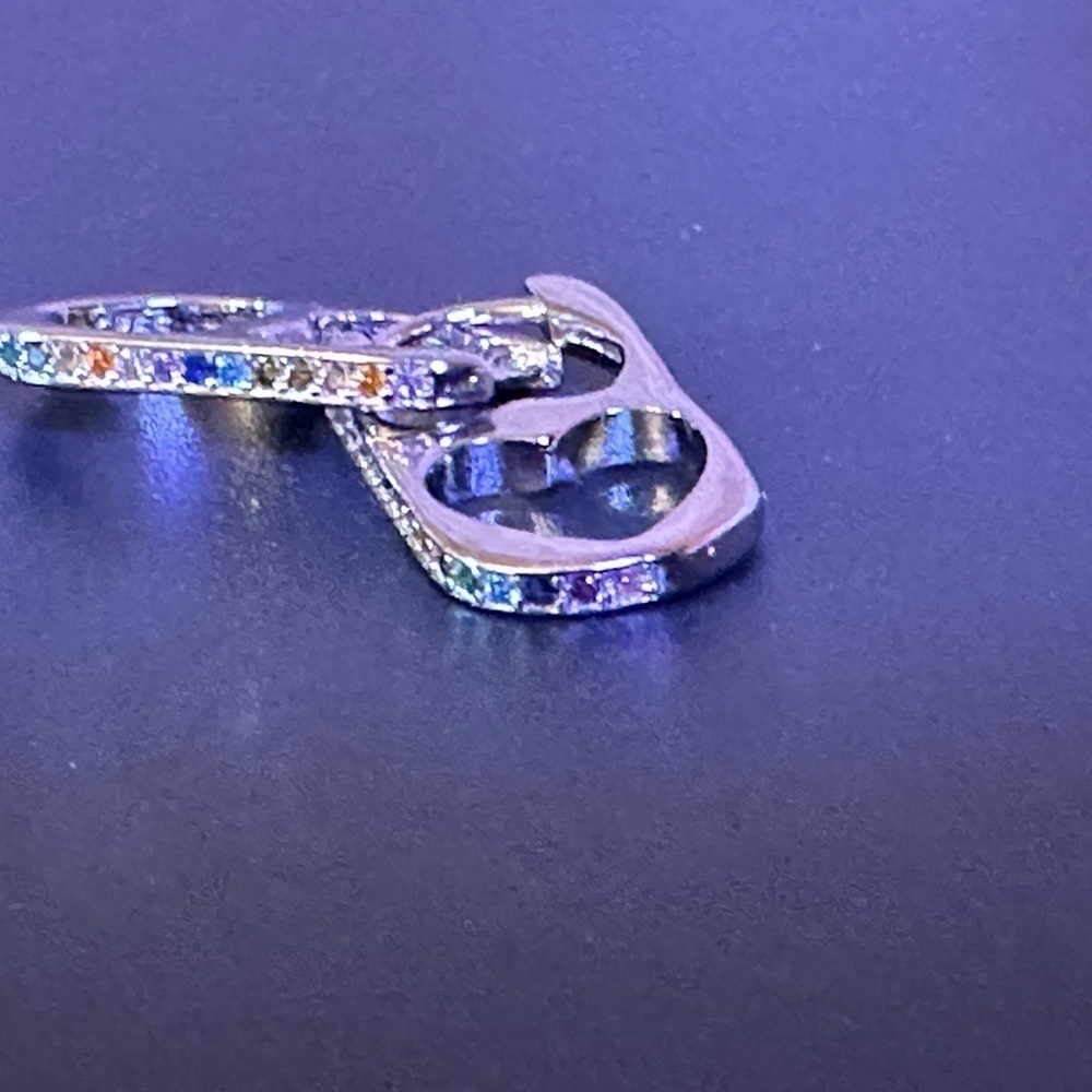 S925 Elongated Earrings Heart design with Multicolored Stones